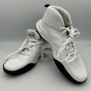 Adidas Own The Game Boy's Basketball Sneakers White Black MidTop Size 4.5 New